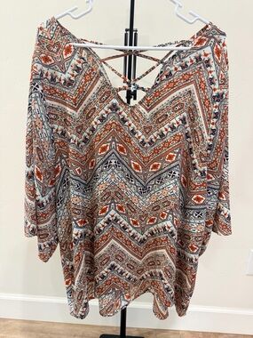 Torrid Size 2 Boho Chevron Print Top | Criss Cross Back | Flowy Fit